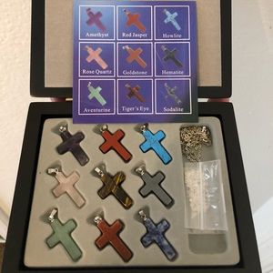 Set of 9 crystal/gemstone cross pendants
